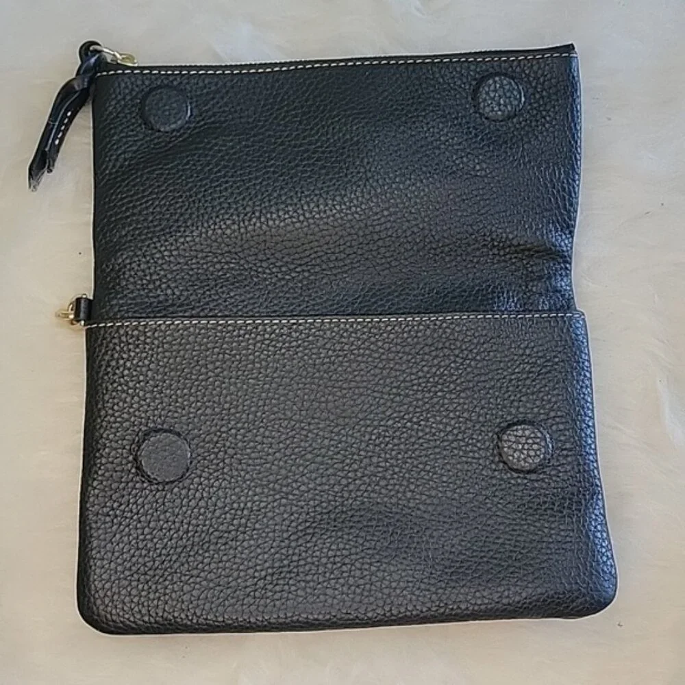 DOONEY & BOURKE NeW Black Pebbled Leather Fold Over Wristlet‎ Wallet Clutch Bag